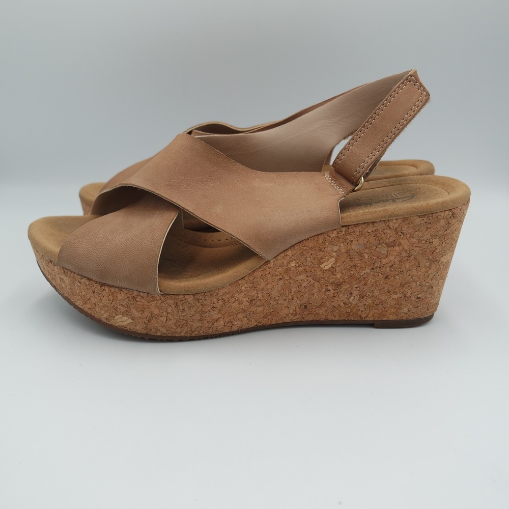 Clarks Annadel Eirwyn Women's Leather Cork Wedge Sandals Womens 8.5 W Slingback
